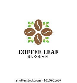 Logo design concept with a leaf on a coffee bean, Cafe business logo, Coffee bean logo symbol 