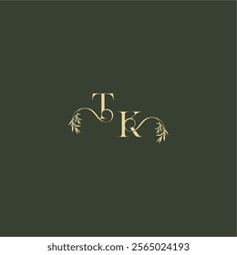 logo design concept luxury wedding monogram TK organic leaf initial letter