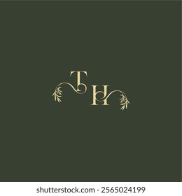 logo design concept luxury wedding monogram TH organic leaf initial letter