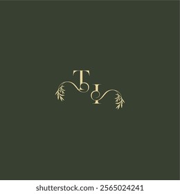 logo design concept luxury wedding monogram TI organic leaf initial letter