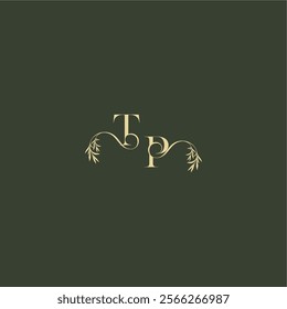logo design concept luxury wedding monogram TP organic leaf initial letter