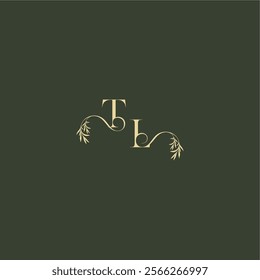 logo design concept luxury wedding monogram TL organic leaf initial letter