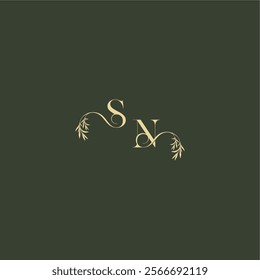 logo design concept luxury wedding monogram SN organic leaf initial letter