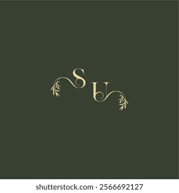 logo design concept luxury wedding monogram SU organic leaf initial letter