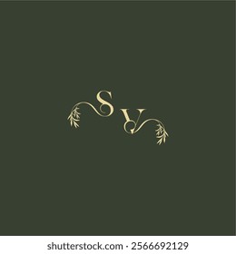 logo design concept luxury wedding monogram SV organic leaf initial letter