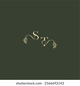 logo design concept luxury wedding monogram ST organic leaf initial letter