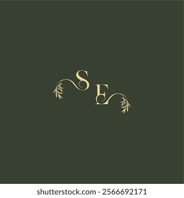 logo design concept luxury wedding monogram SE organic leaf initial letter