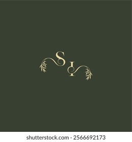 logo design concept luxury wedding monogram SI organic leaf initial letter