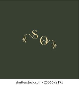 logo design concept luxury wedding monogram SO organic leaf initial letter