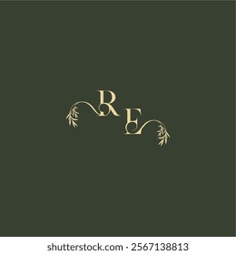 logo design concept luxury wedding monogram RE organic leaf initial letter