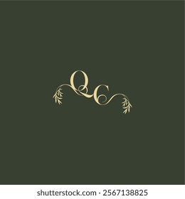 logo design concept luxury wedding monogram QC organic leaf initial letter