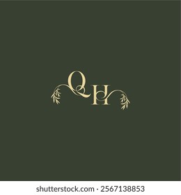 logo design concept luxury wedding monogram QH organic leaf initial letter