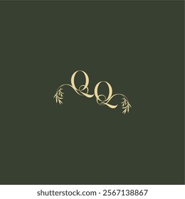 logo design concept luxury wedding monogram QQ organic leaf initial letter