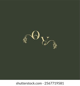 logo design concept luxury wedding monogram OV organic leaf initial letter