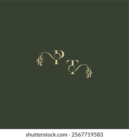 logo design concept luxury wedding monogram PT organic leaf initial letter