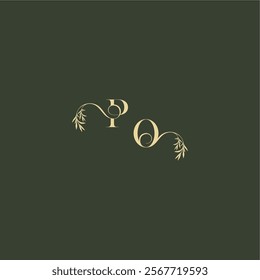 logo design concept luxury wedding monogram PO organic leaf initial letter