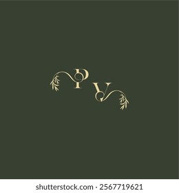 logo design concept luxury wedding monogram PV organic leaf initial letter