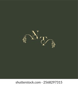 logo design concept luxury wedding monogram NT organic leaf initial letter