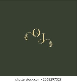 logo design concept luxury wedding monogram OJ organic leaf initial letter