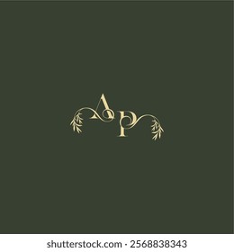 logo design concept luxury wedding monogram AP organic leaf initial letter