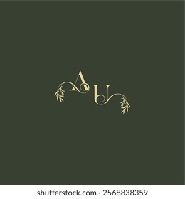 logo design concept luxury wedding monogram AU organic leaf initial letter