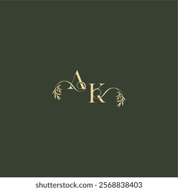 logo design concept luxury wedding monogram AK organic leaf initial letter
