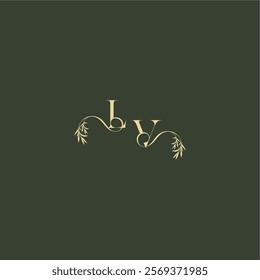 logo design concept luxury wedding monogram LV organic leaf initial letter
