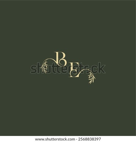 logo design concept luxury wedding monogram BE organic leaf initial letter