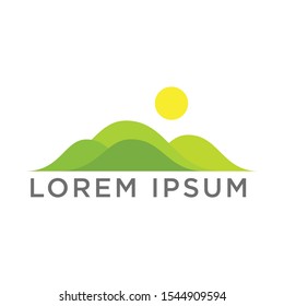 Logo Design Concept with Nature, Mountain View, Landscape. Vector Illustration