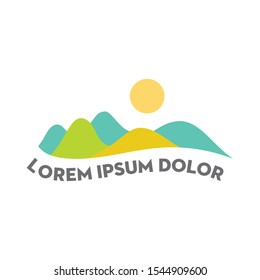 Logo Design Concept with Nature, Mountain View, Landscape. Vector Illustration