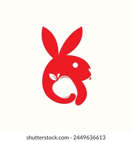 Logo Design Konzept eines Kaninchens mit einem Apfel. Einfach, modern und niedlich. Geeignet für jedes Geschäft