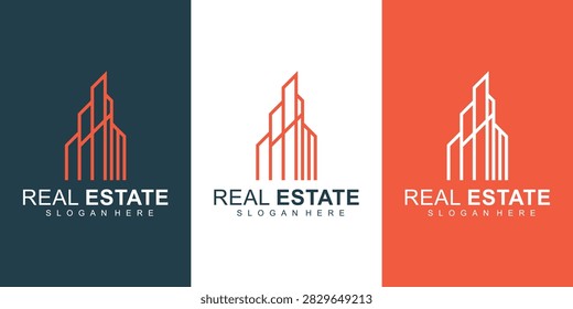A logo design concept for real estate companies featuring a stylized building icon