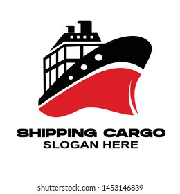 logo design concept of shipping goods by ship