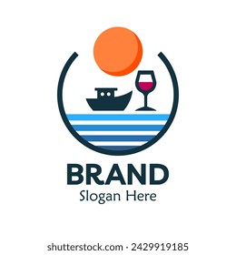 Logo Design with concept Sunset cruise, wine experience Logo. Vector Logo.