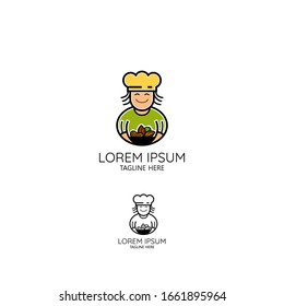 logo design concept. with the symbol of a cute girl, a black bowl and various nuts