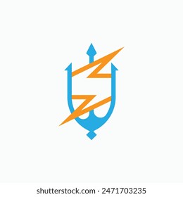 Diseño de logotipos con el concepto de un tridente y un rayo, un elegante logotipo mitológico, para la industria creativa