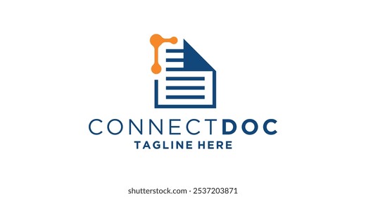 logo design connection and document, molecule, internet, file, folder, paper, technology, logo design vector, icon, vector, symbol, idea, creative.