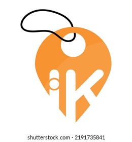 Diseño de logotipo consistente en letras I y K en forma de icono de ubicación y etiqueta