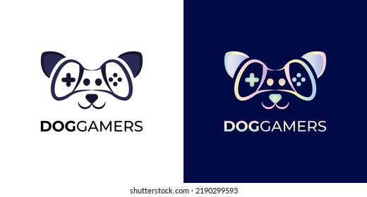 Logo Design With Console Mix Dog Concept. Vector Illustration