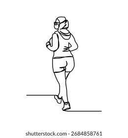 logo design continuous line of hijab girl running