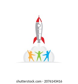 diseño de logotipo. logo creado a partir de cohetes combinados y gente feliz.