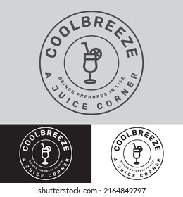 Logo design created for a Juice shop. Coolbreeze is the name of the shop. juice shop logo, Shop logo. Summer. Fresh, Juice corner. Drinks. Lemon. Template. juice glass design. vector illustration