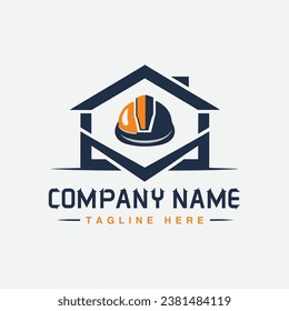 Logo design for a creative construction company, featuring a builder's helmet integrated with a house concept. Vector