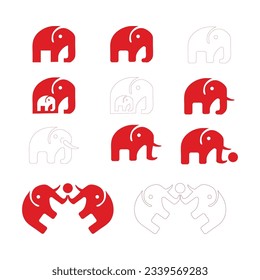 logo design creative elephant icon vector illustration inspiration,Vector drawn elephant icon.Elephant Flat logo,Red elephant symbol,Elephant logo design Premium Vector.