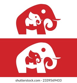 logo design creative elephant icon vector illustration inspiration,Vector drawn elephant icon.Elephant Flat logo,Red elephant symbol,Elephant logo design Premium Vector.
