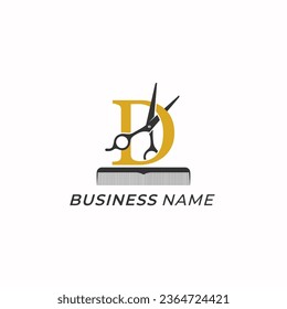 logo design creative letter D and scissor icon