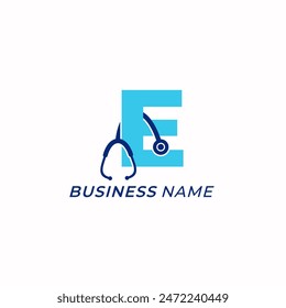 logo design creative letter E and stethoscope