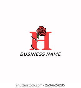 logo design creative letter H and rose flower
