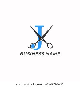 logo design creative letter J and scissors icon
