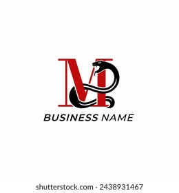 Diseño de logotipo de la carta creativa M y serpiente
